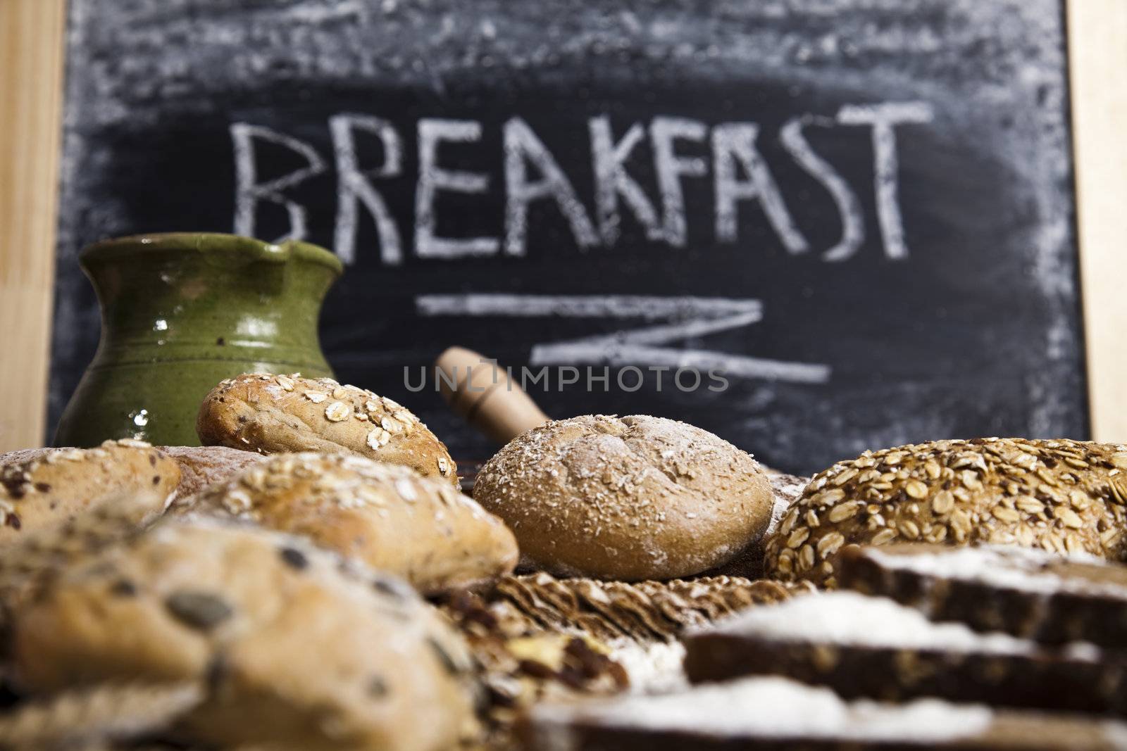 Still-life assortment of baked bread.
