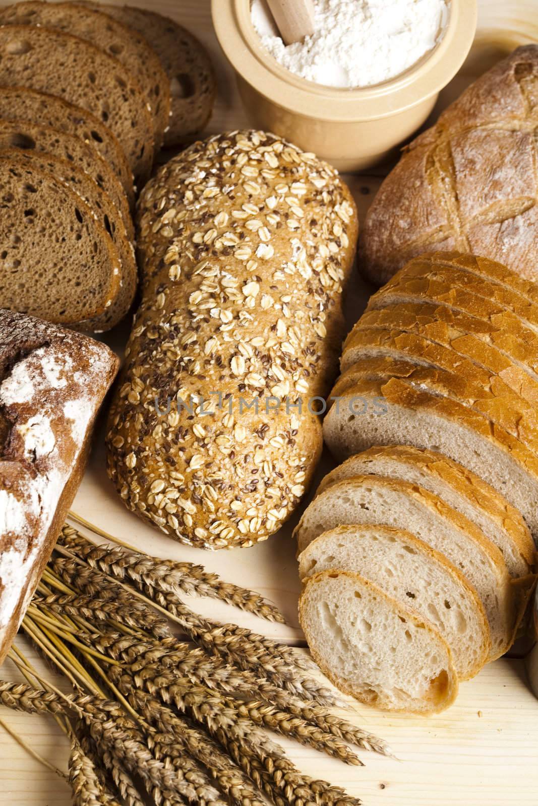 Still-life assortment of baked bread.