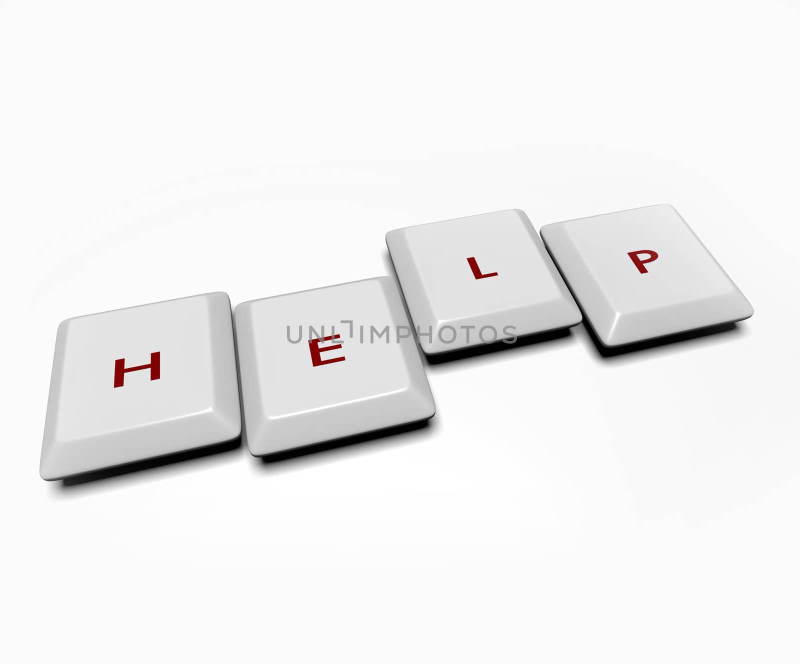 Computer keyboard keys spell out the word Help