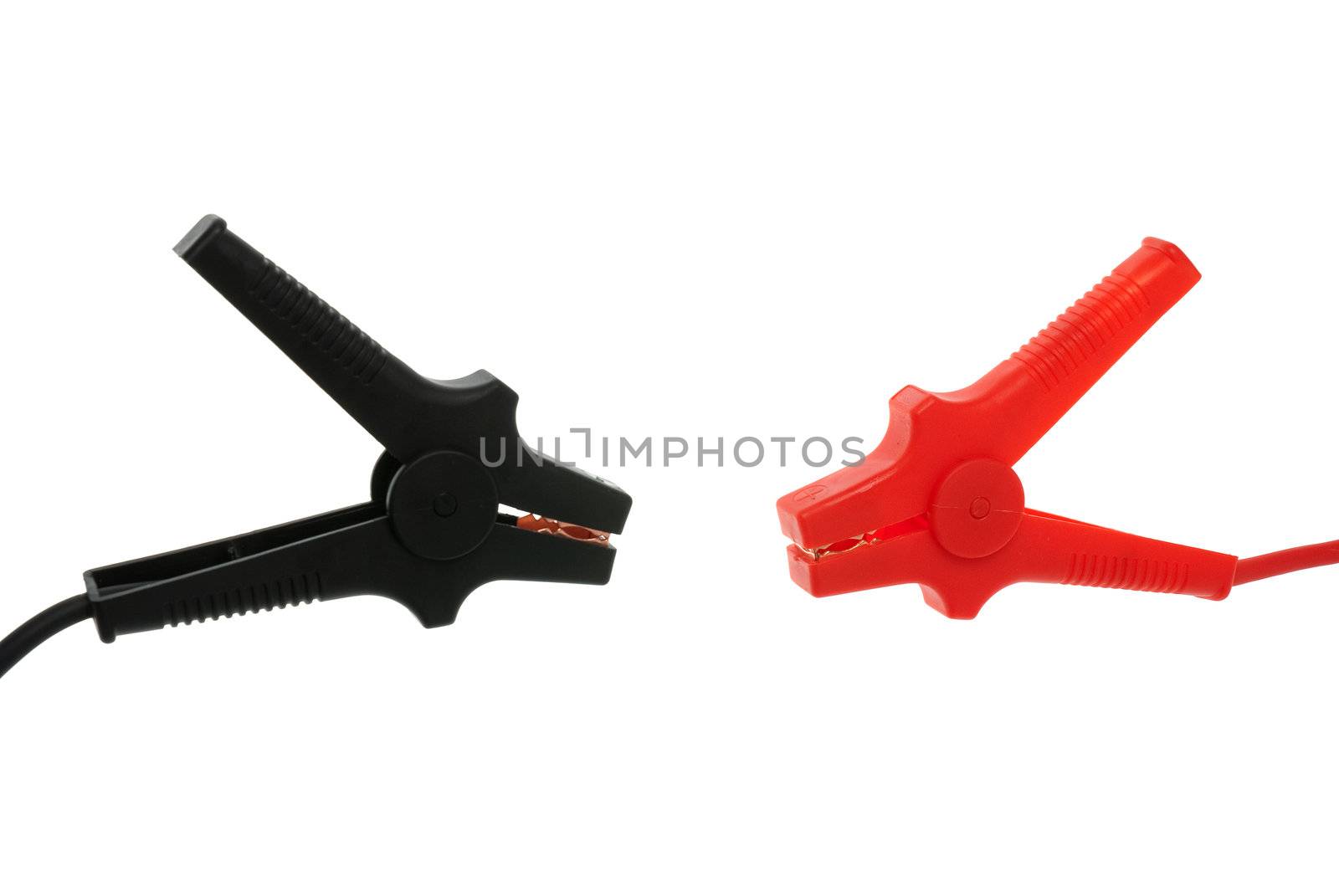 Battery cables isolated on white background.