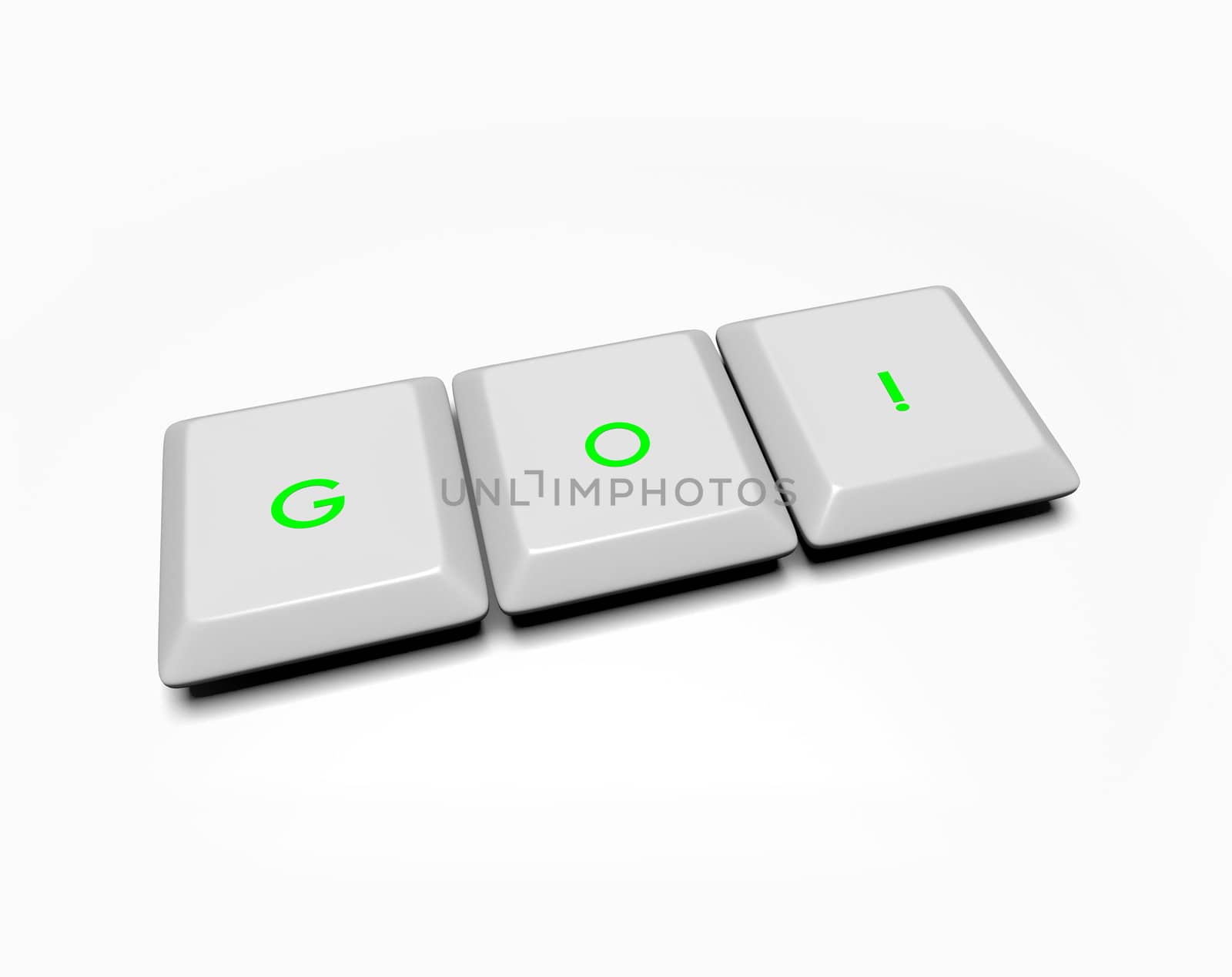 Computer keyboard keys spell out the word Go