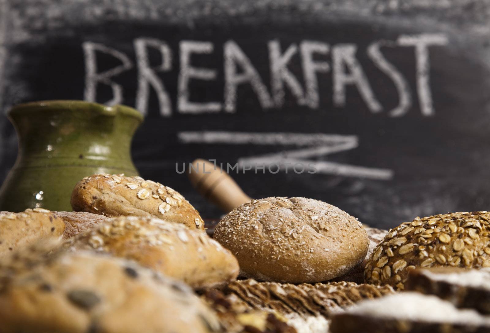 Still-life assortment of baked bread.