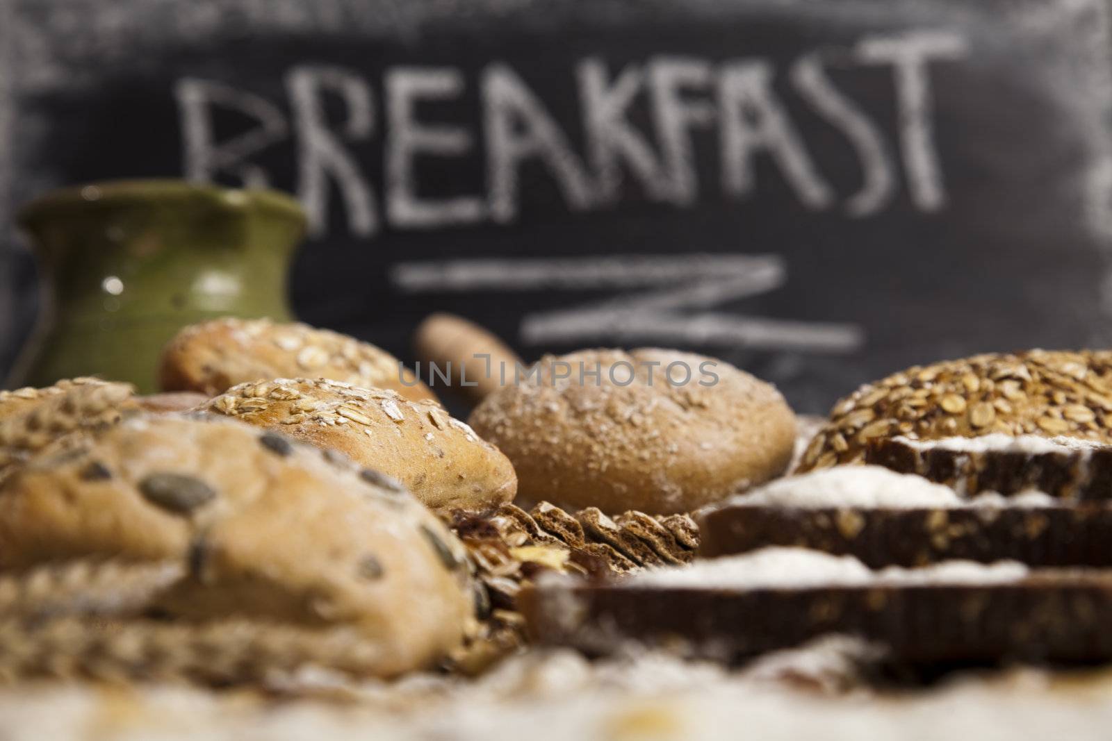 Still-life assortment of baked bread.