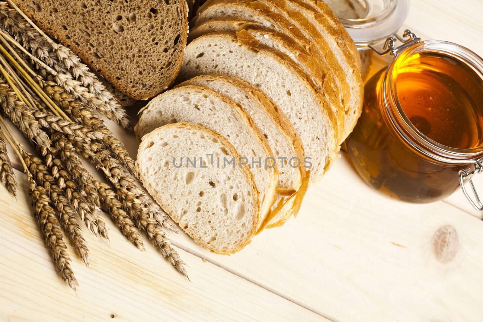 Still-life assortment of baked bread.