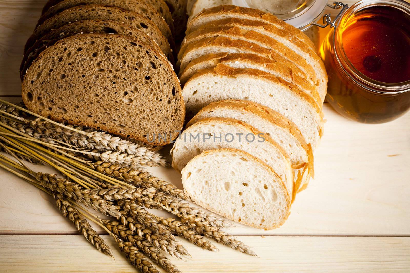 Still-life assortment of baked bread.