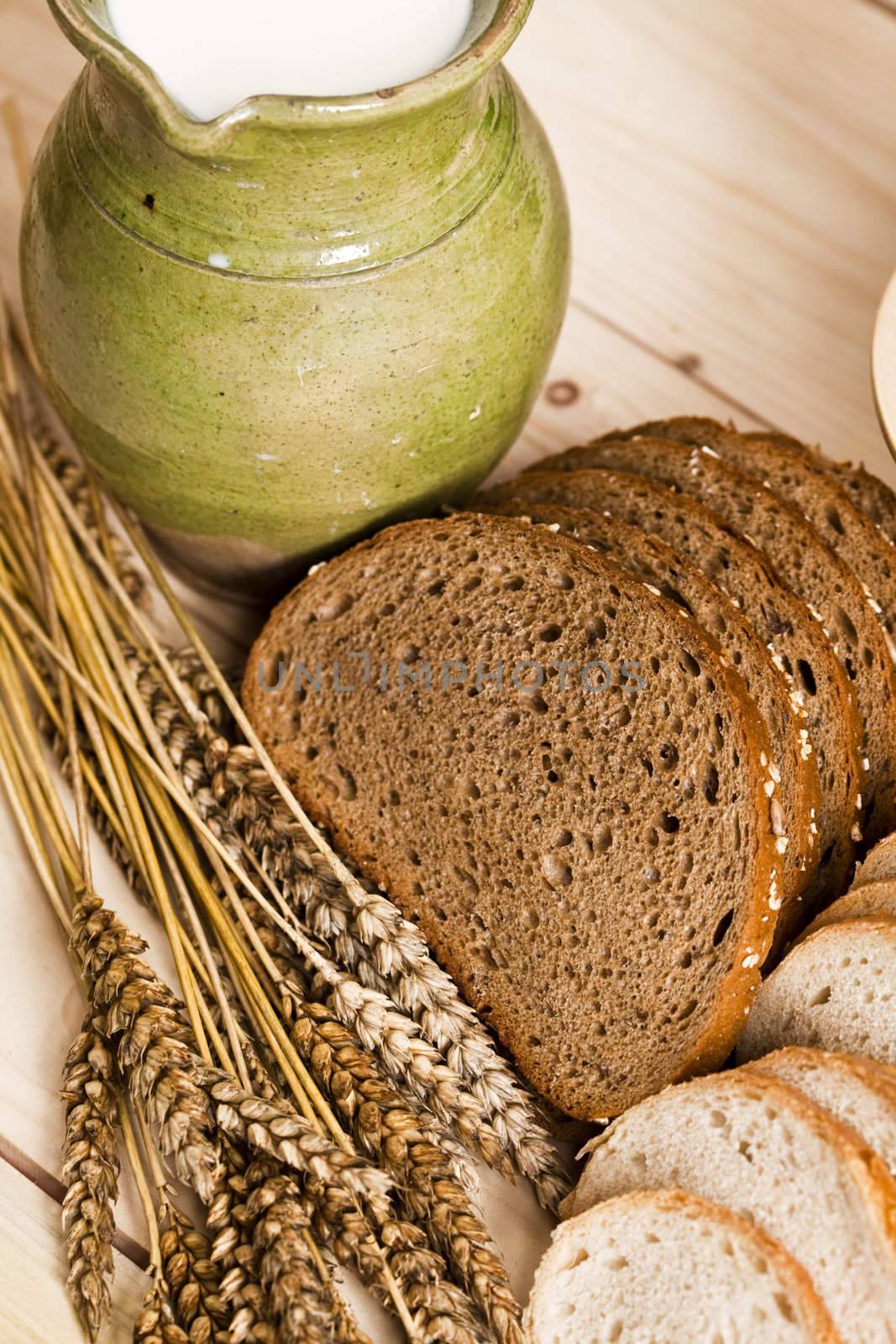 Still-life assortment of baked bread.