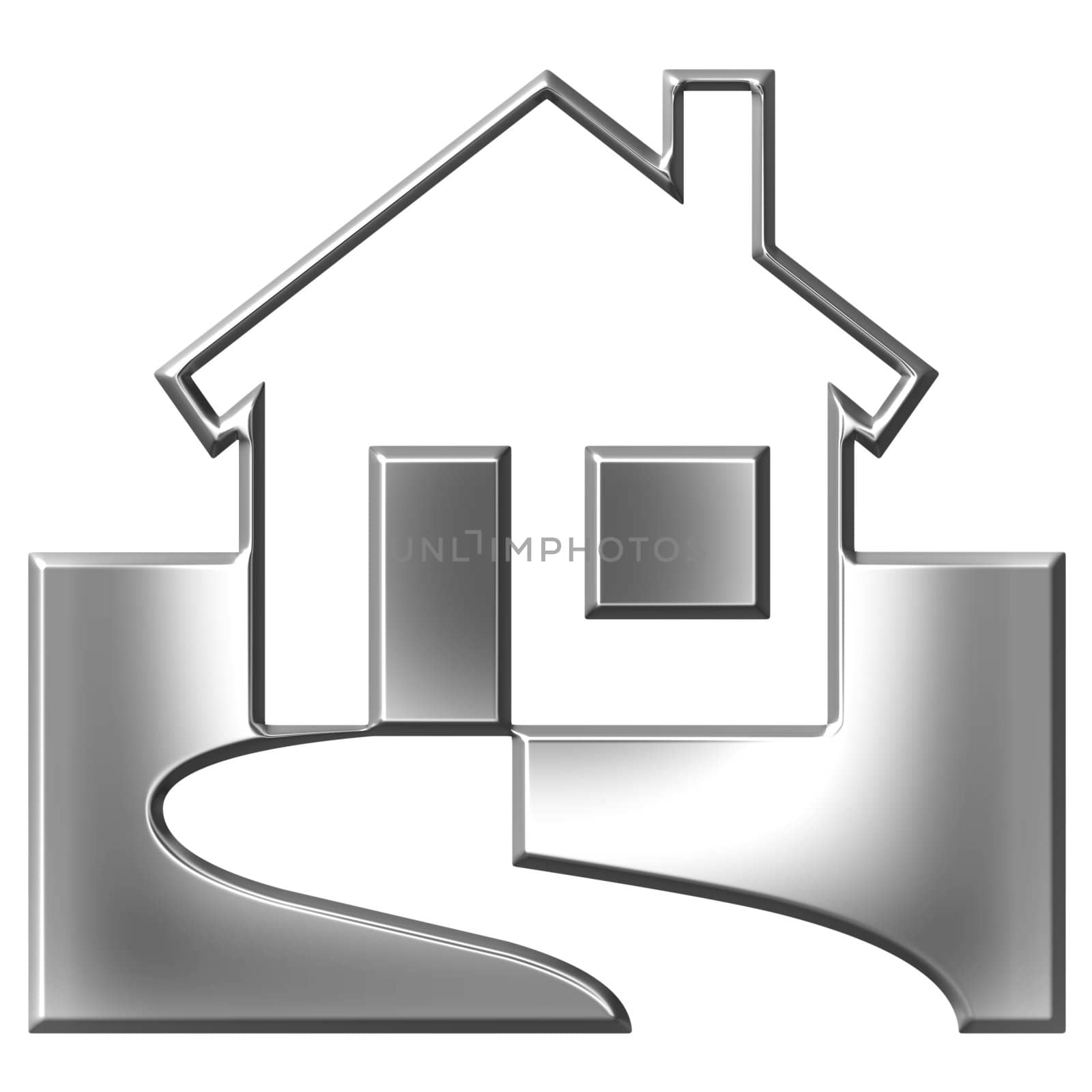 3d silver house isolated in white