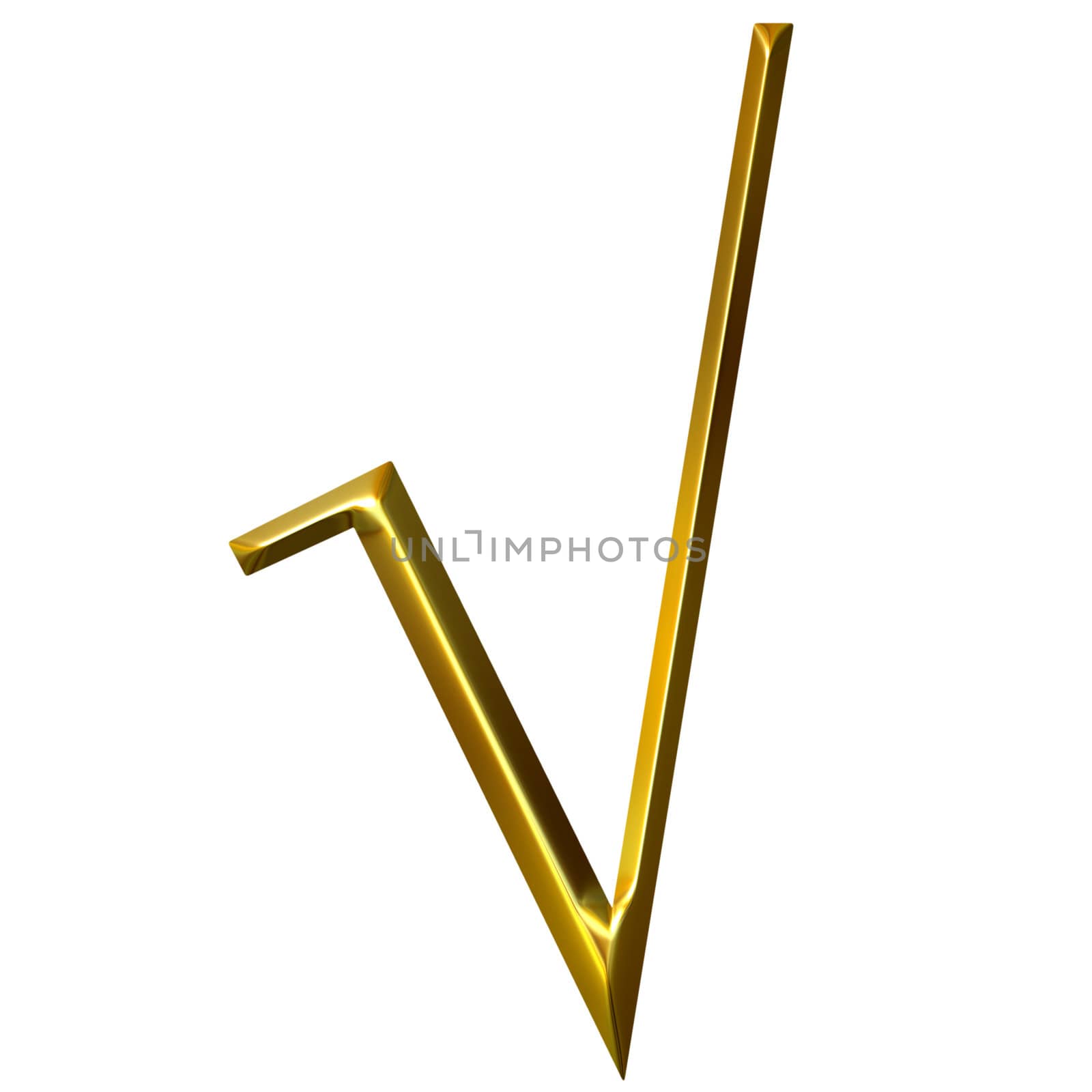 3d golden radical sign isolated in white