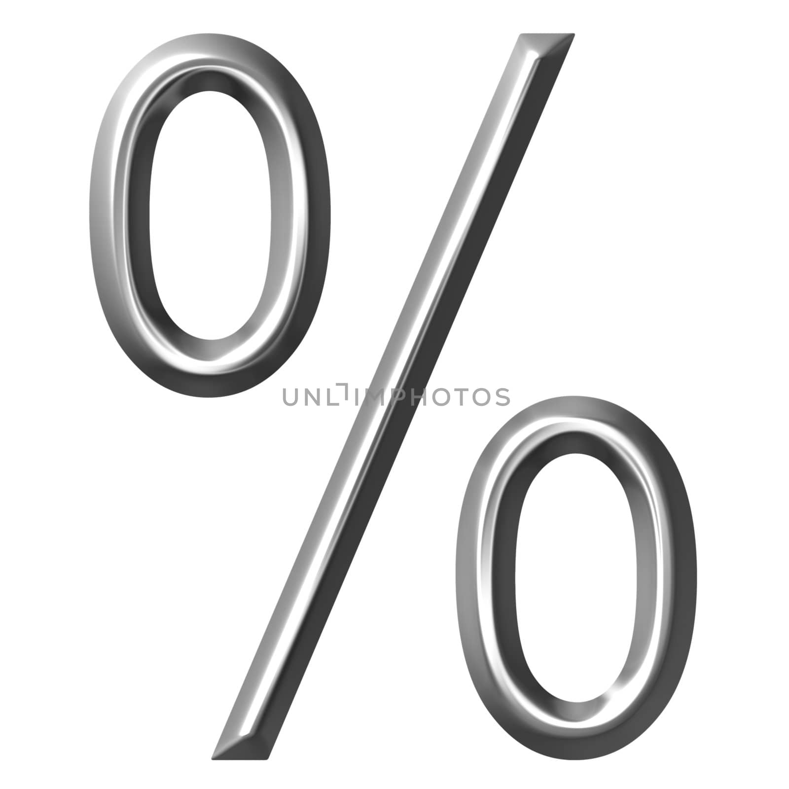 3d silver percent symbol isolated in white