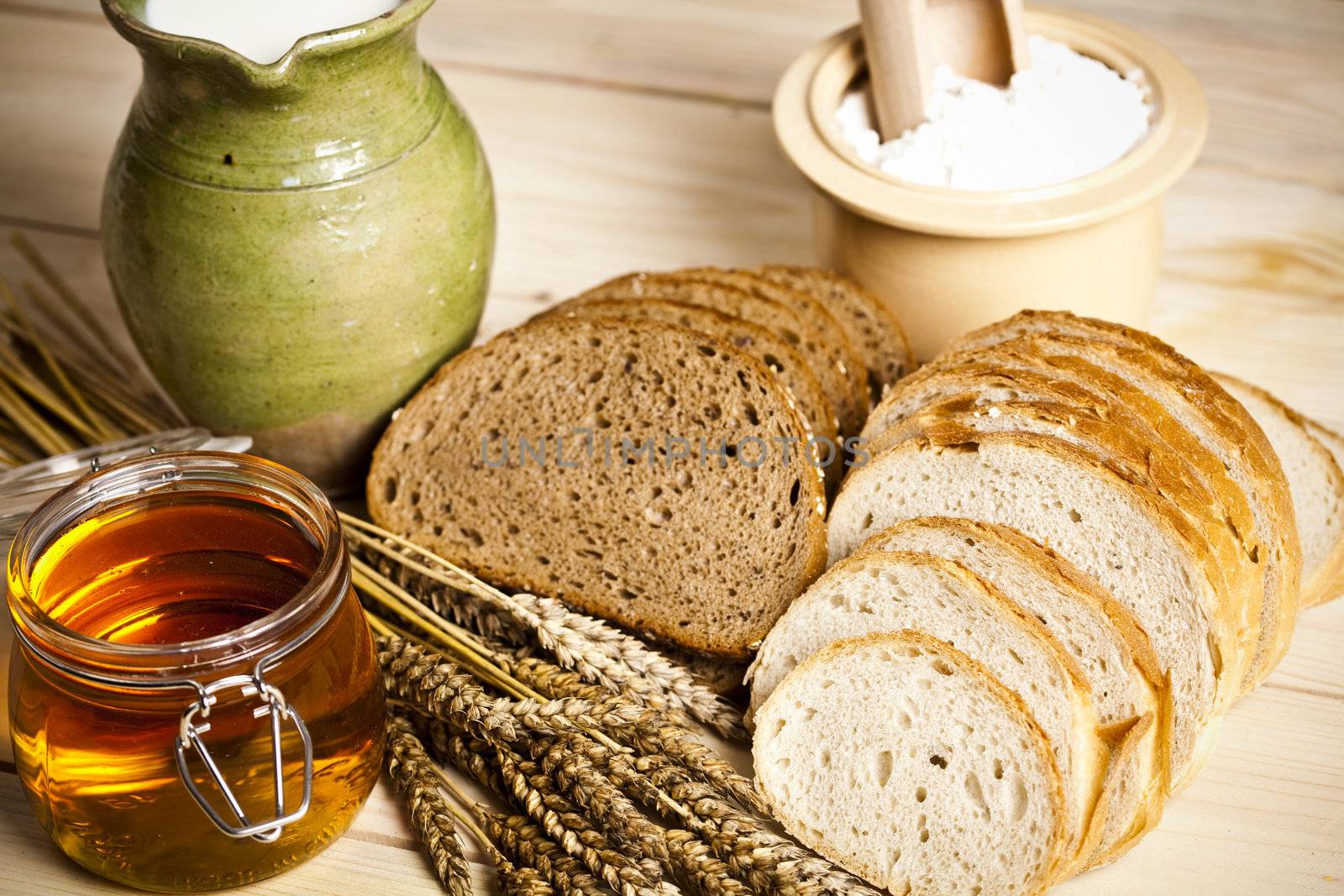 Still-life assortment of baked bread.