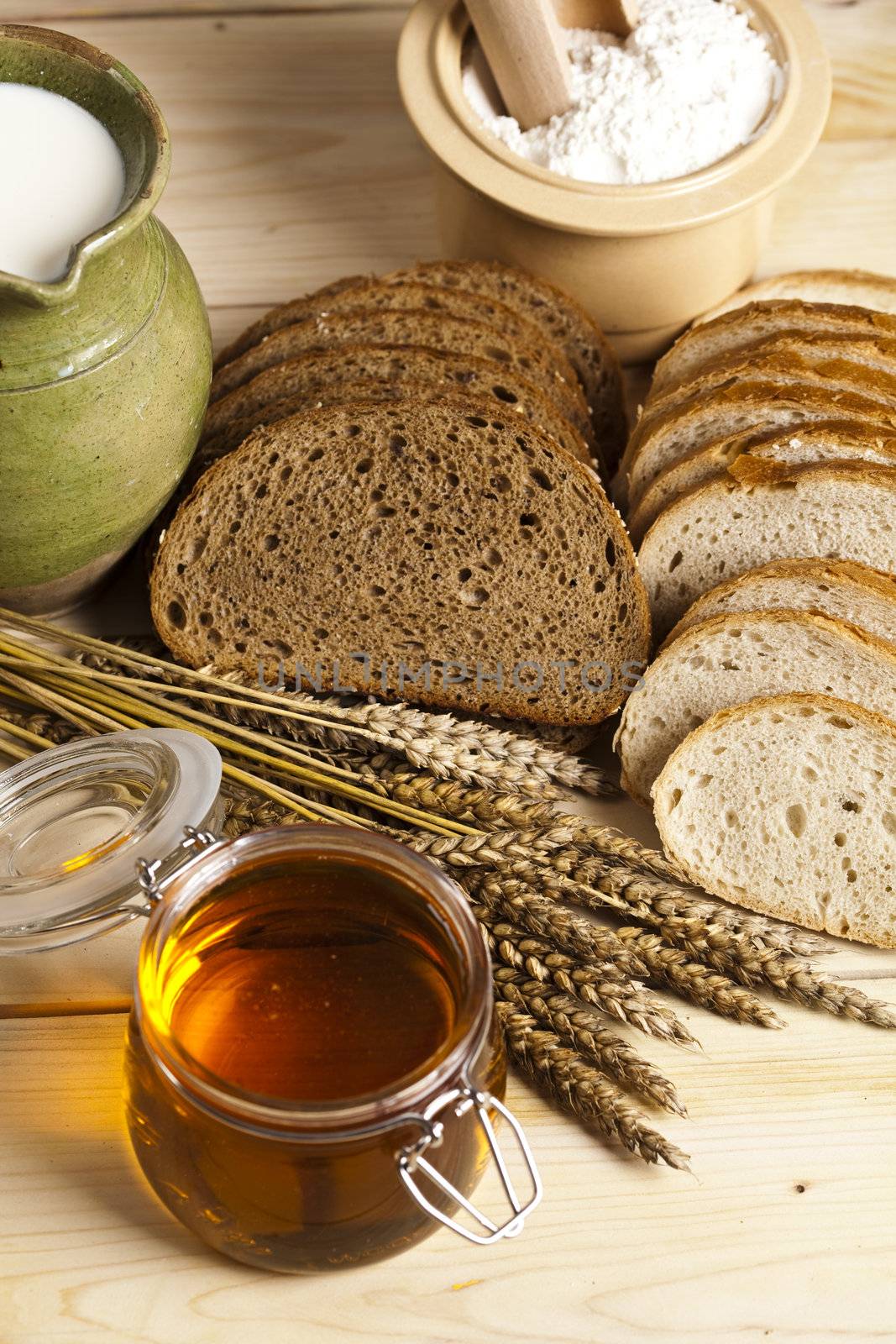 Still-life assortment of baked bread.