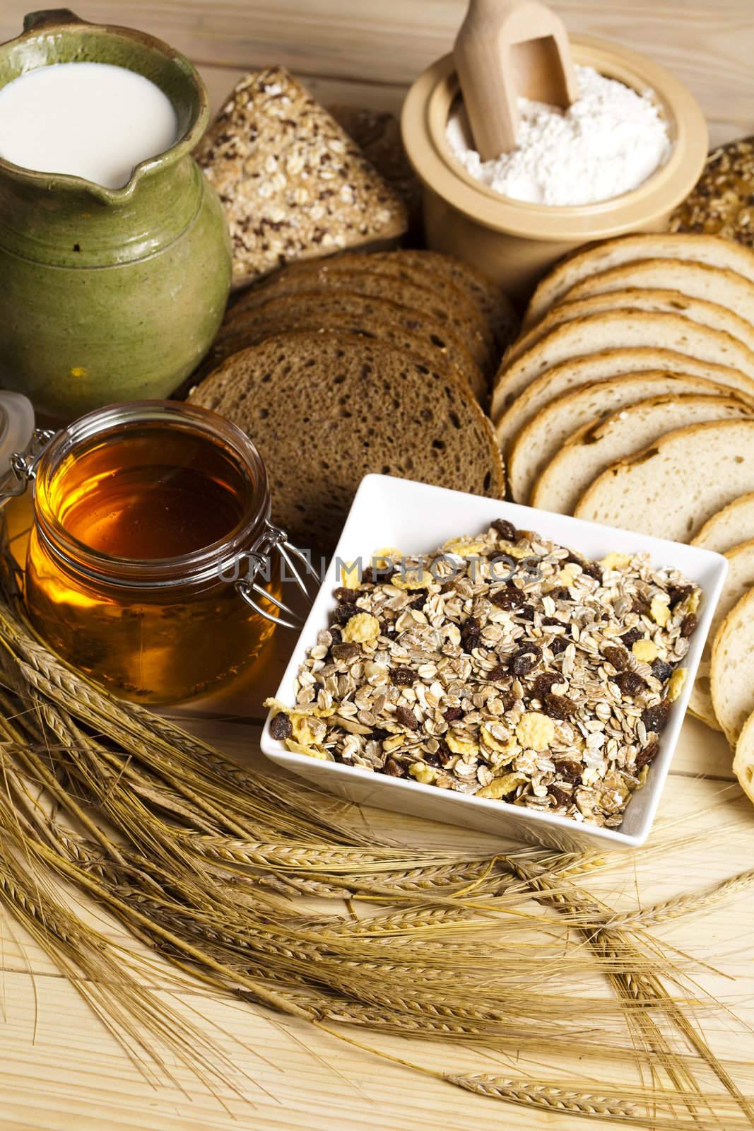 Still-life assortment of baked bread.