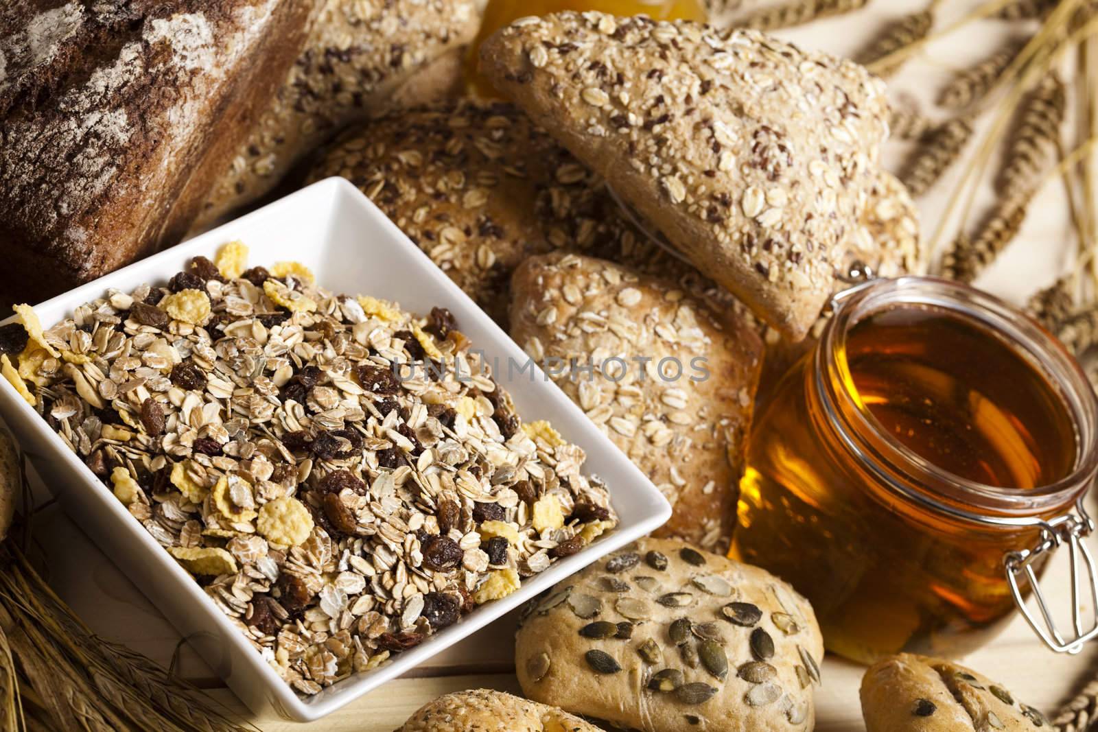 Still-life assortment of baked bread.