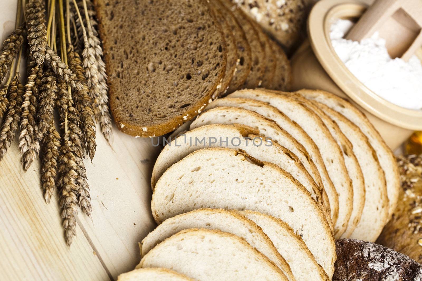 Still-life assortment of baked bread.