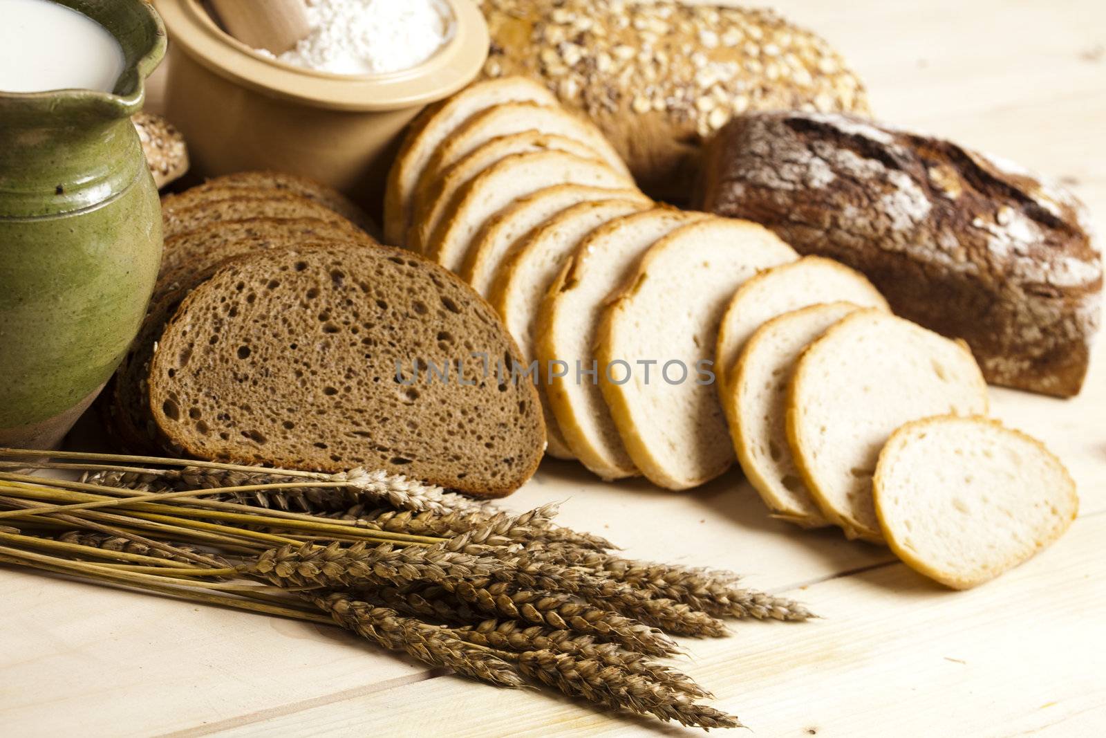 Still-life assortment of baked bread.