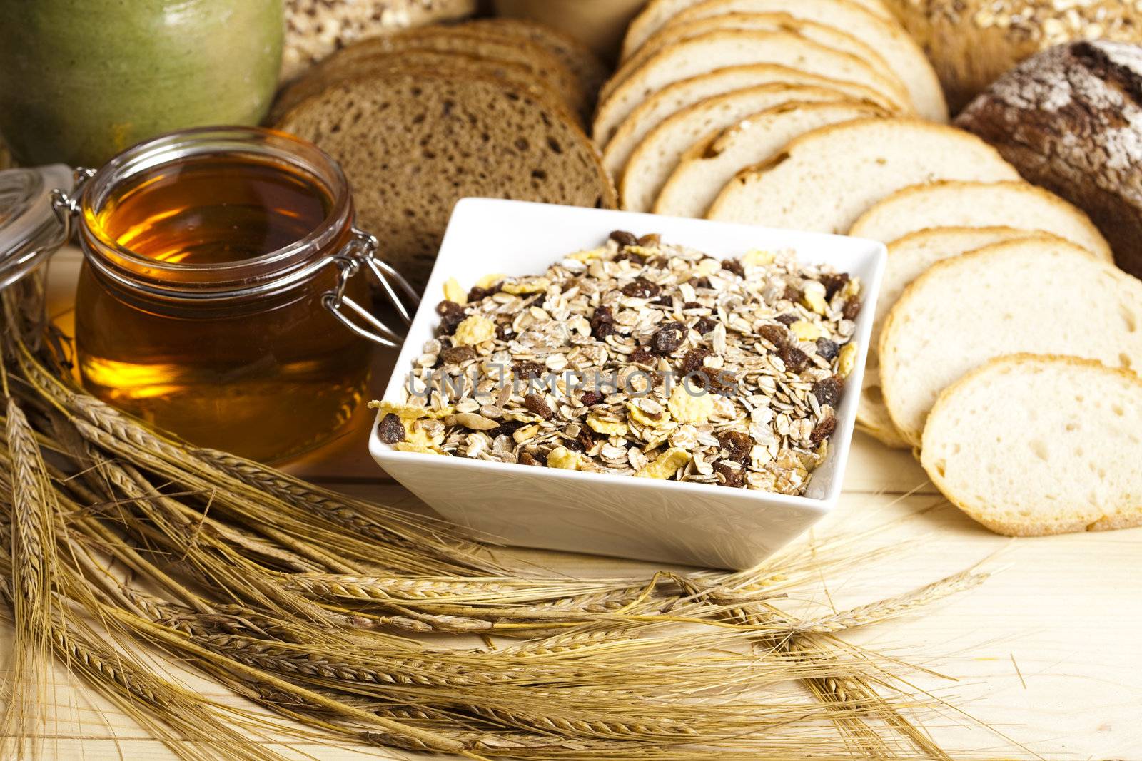 Still-life assortment of baked bread.