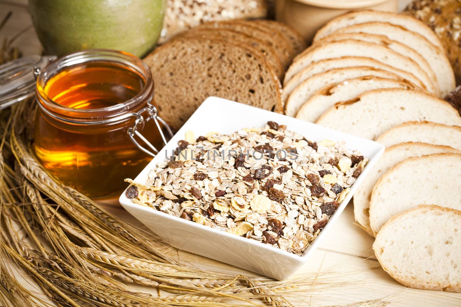 Still-life assortment of baked bread.