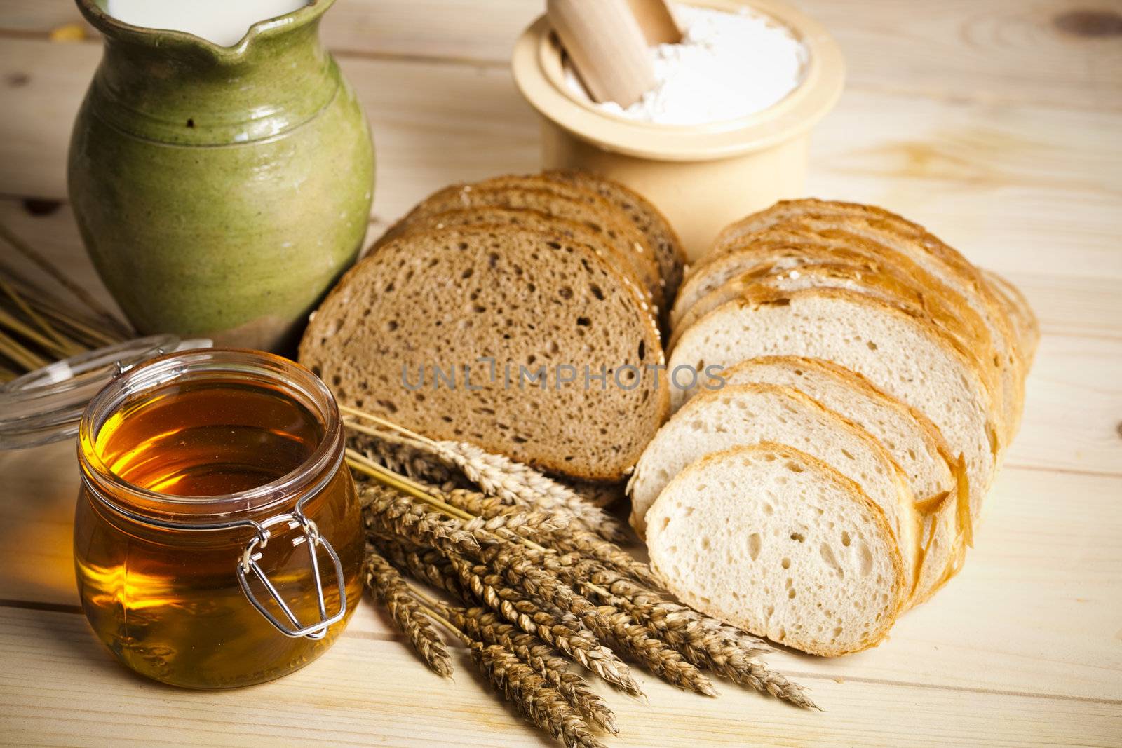 Still-life assortment of baked bread.