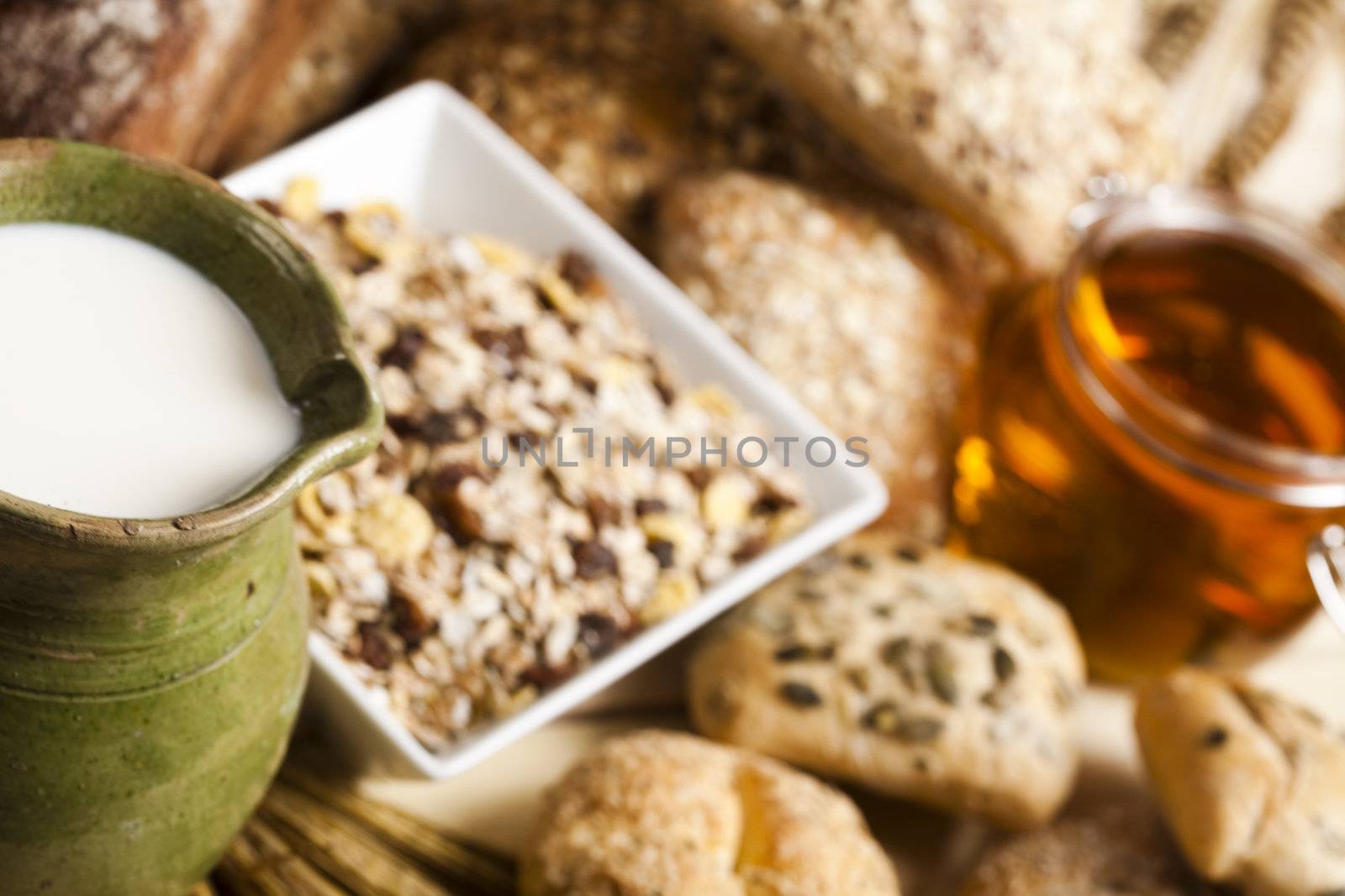 Still-life assortment of baked bread.