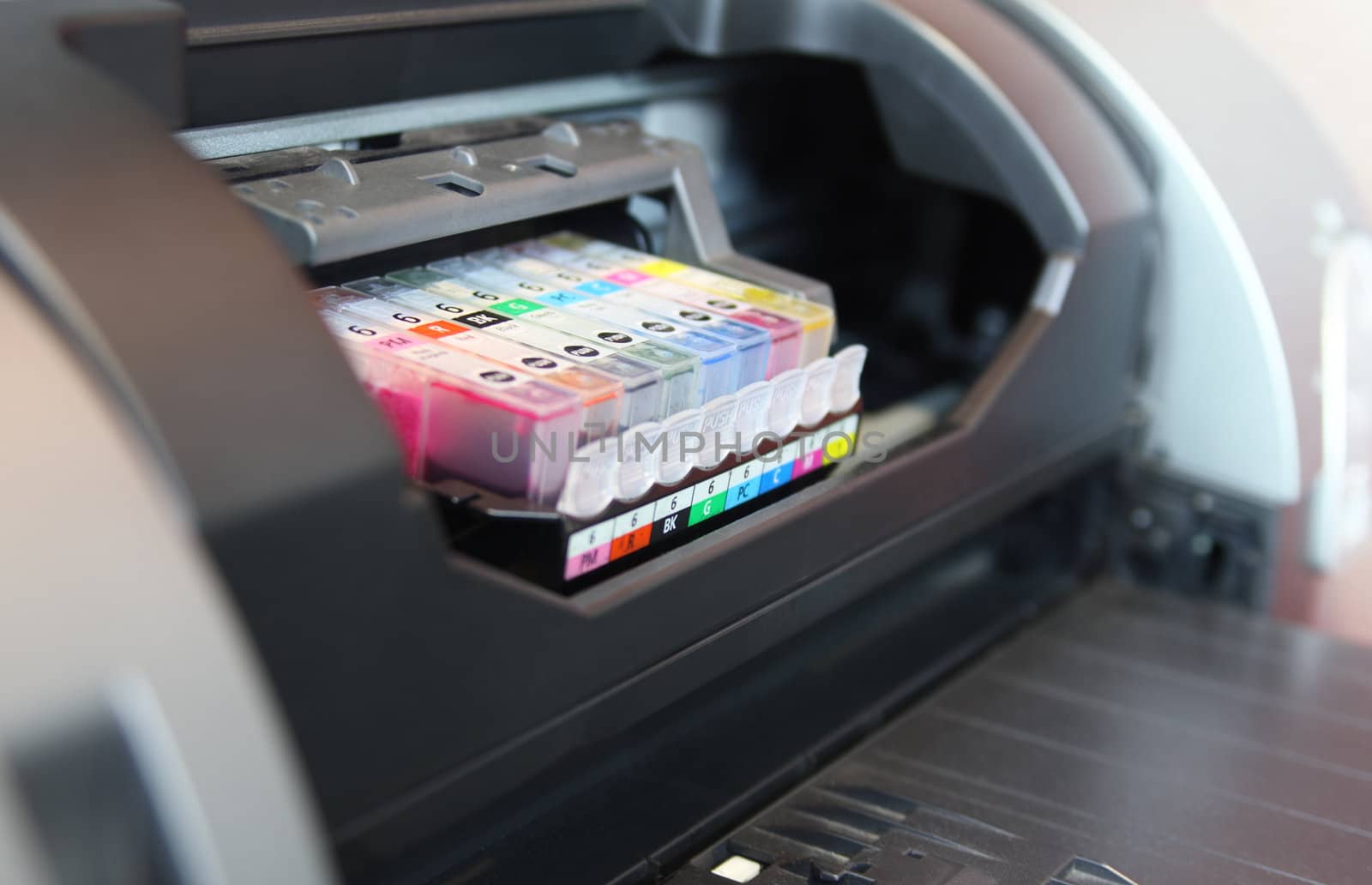 Close up of ink cartridges of an inkjet printer
