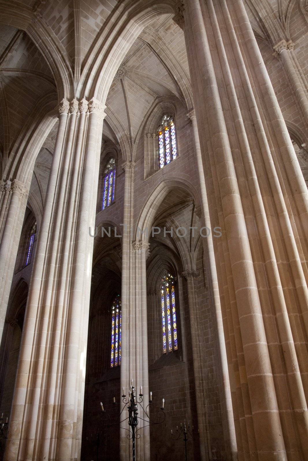 Detail view of the Batalha Monastery located on Batalha, Portugal.