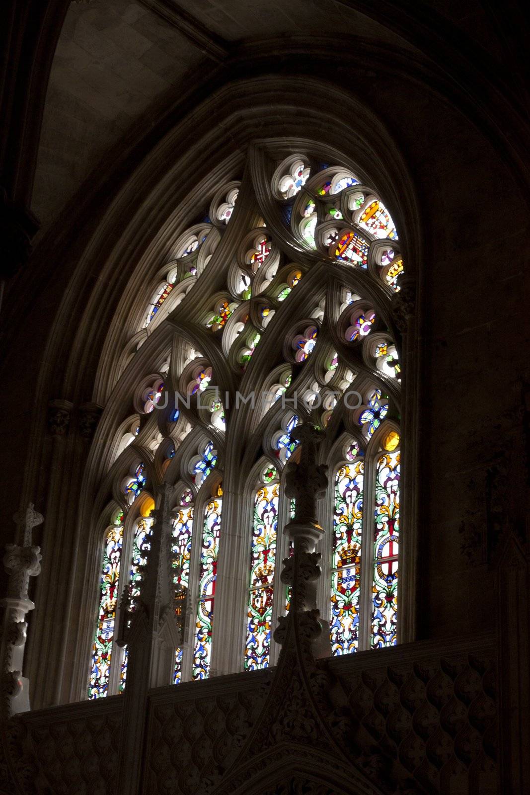 Detail view of the Batalha Monastery located on Batalha, Portugal.