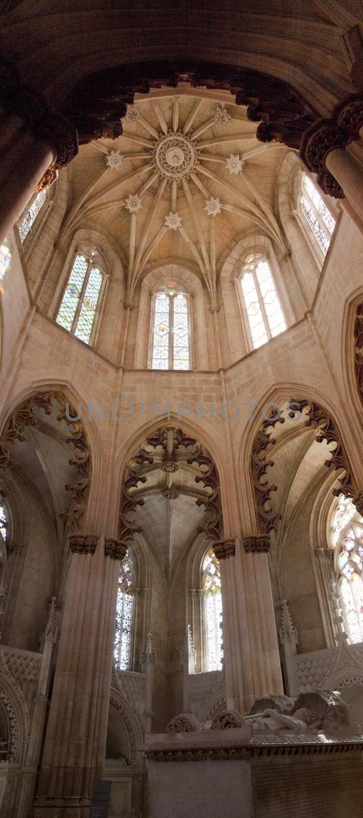 Detail view of the Batalha Monastery located on Batalha, Portugal.