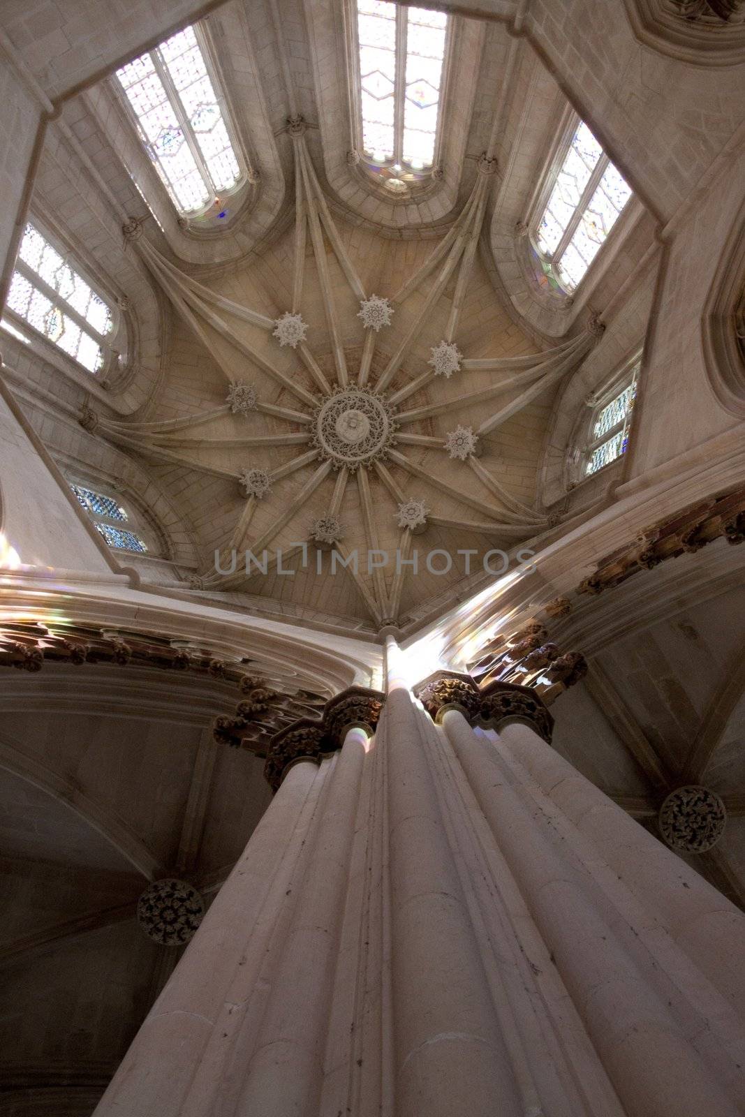 Detail view of the Batalha Monastery located on Batalha, Portugal.