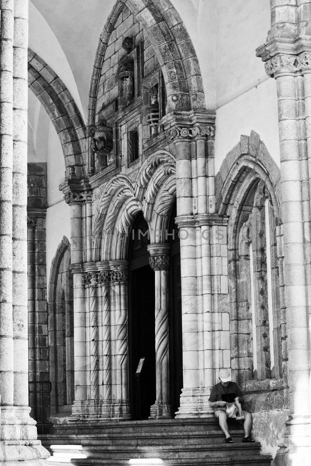 View of the entrance door to the church of Sao Francisco located in �vora, Portugal.