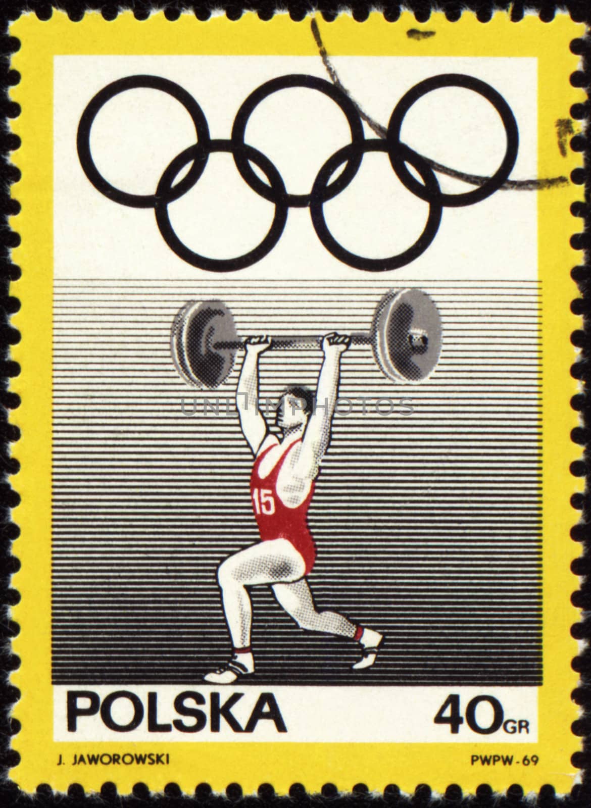 POLAND - CIRCA 1969: A post stamp printed in Poland shows weight kifter, series, circa 1969
