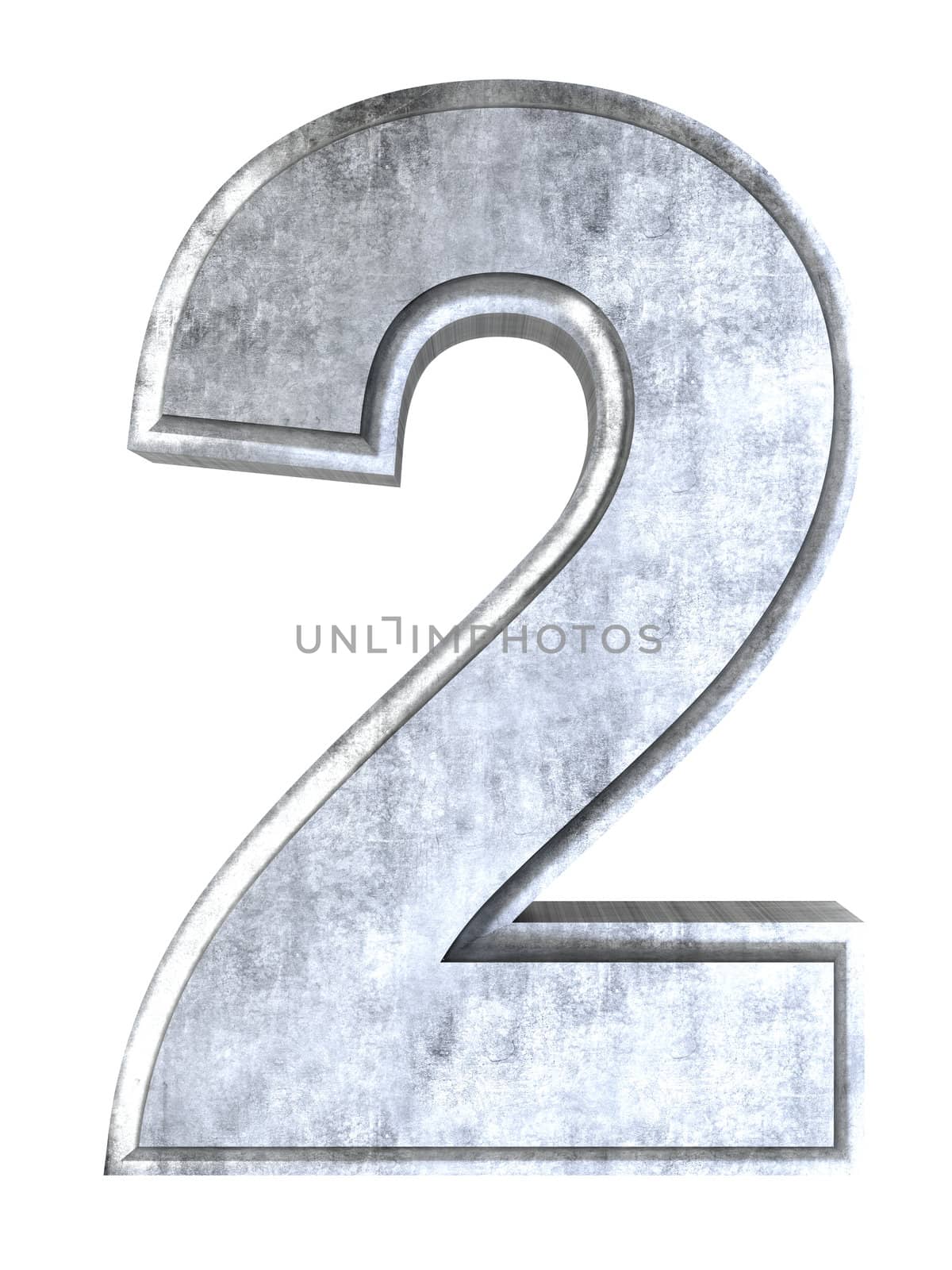 The number 2. 3D rendered Illustration. Isolated on white.