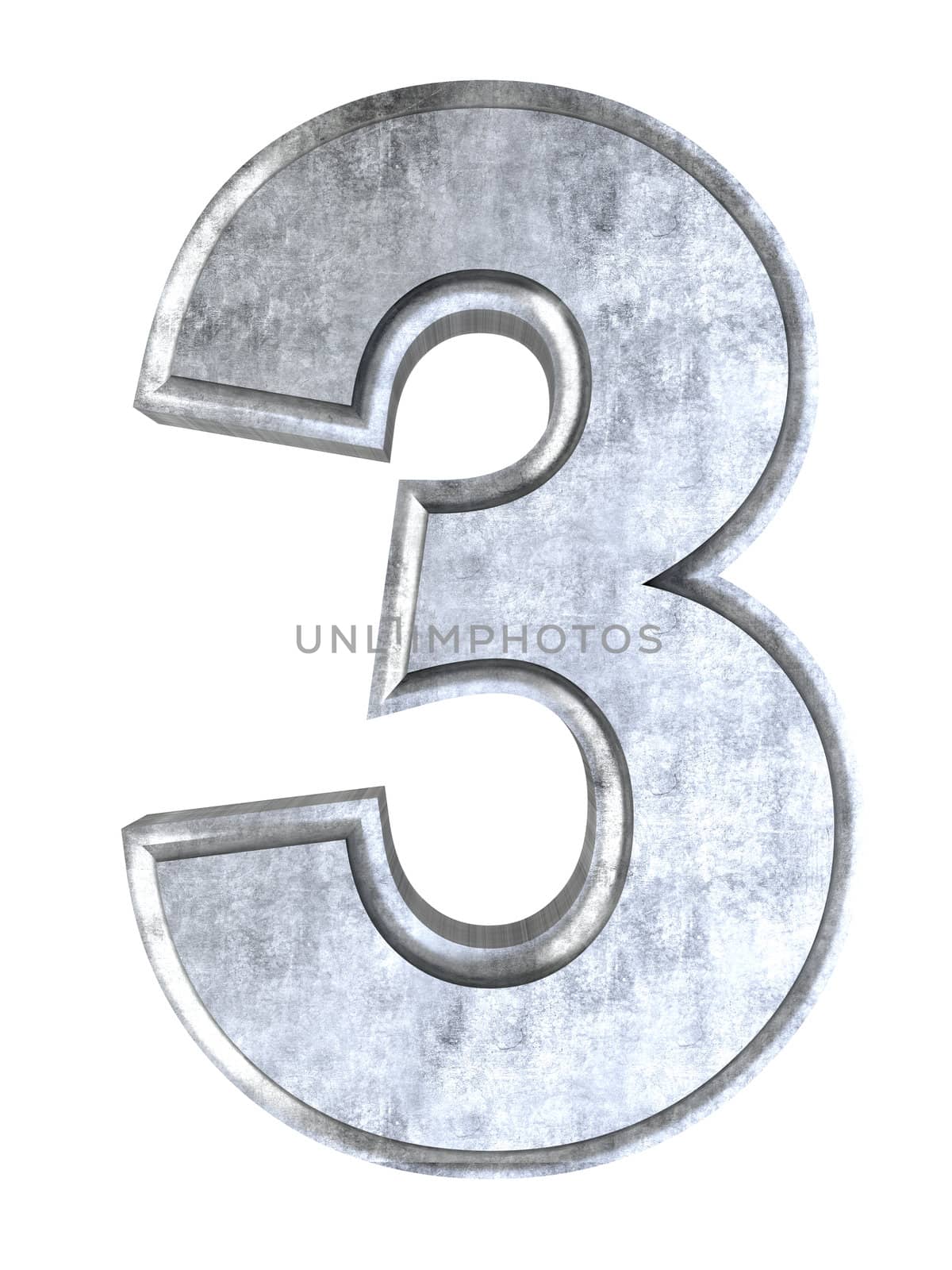 The number 3. 3D rendered Illustration. Isolated on white.