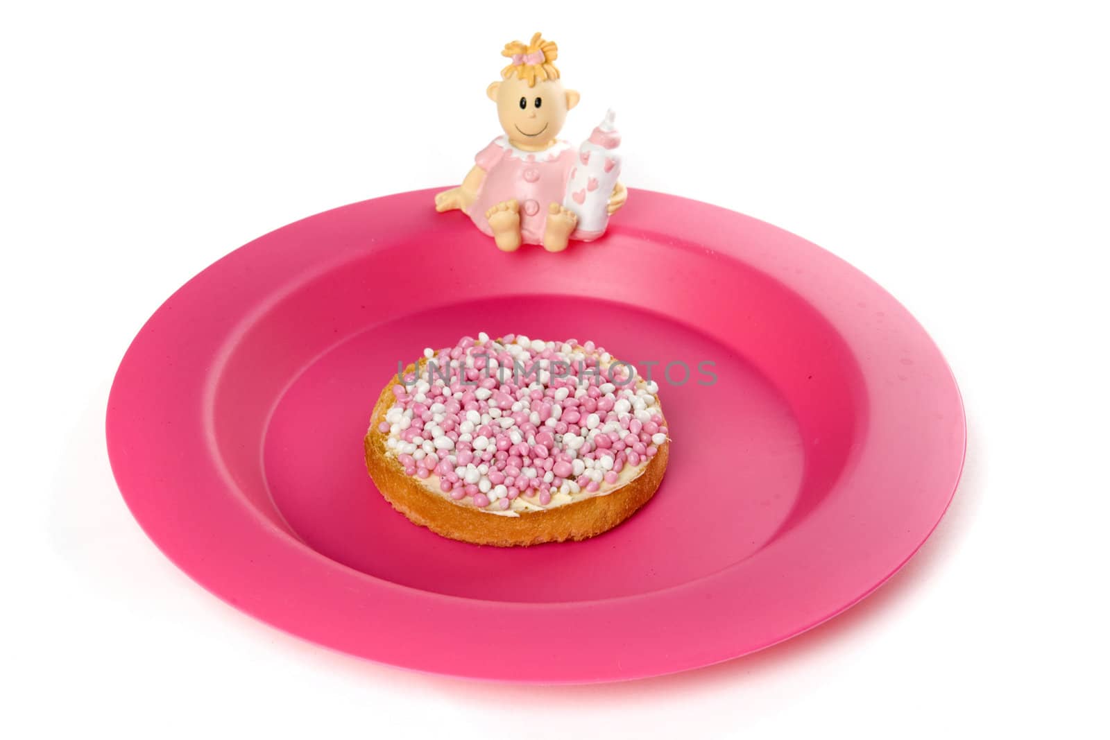 a rusk with white and pink mice, a dutch tradition