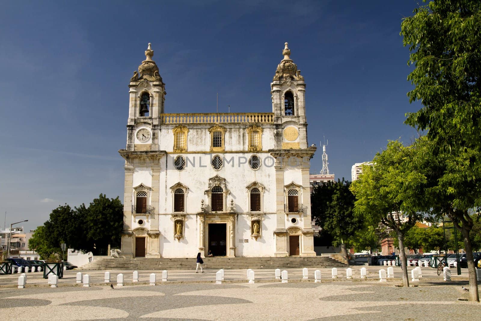 View of the church of Carmo located on Faro, Portugal.