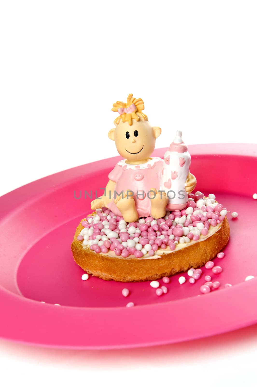 a rusk with white and pink mice, a dutch tradition