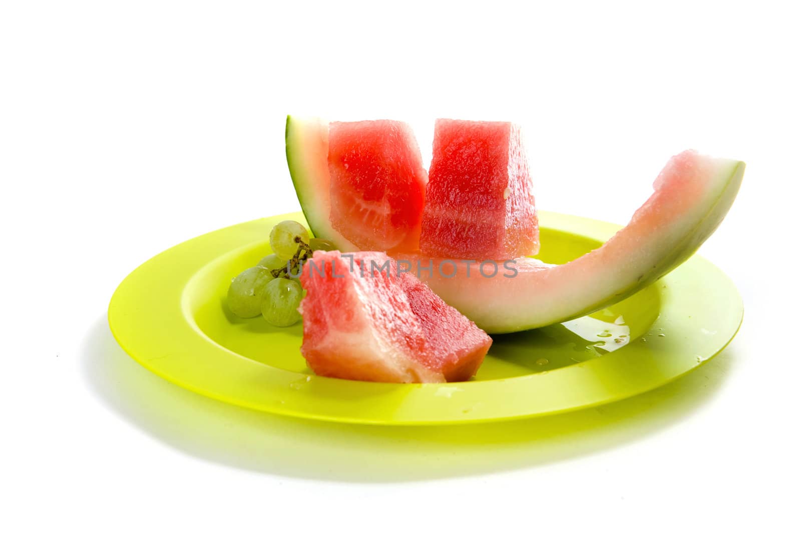 a slice of a fresh and healthy watermelon on a green plate