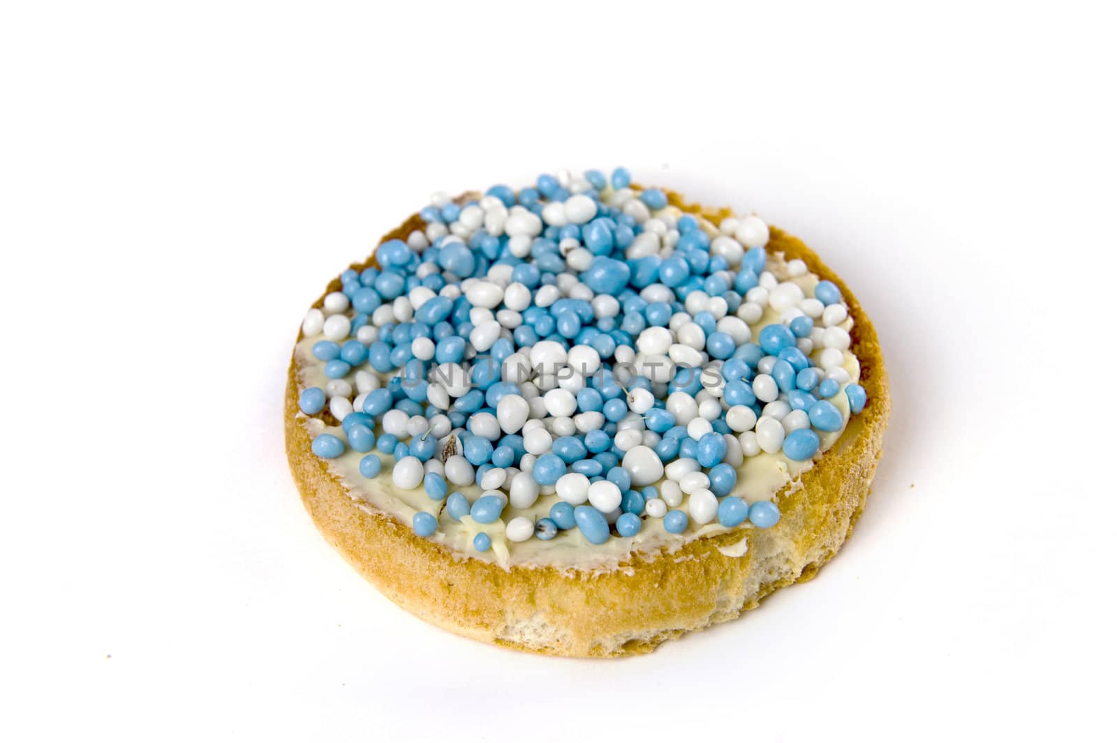 a rusk with blue and white mice, a dutch tradition