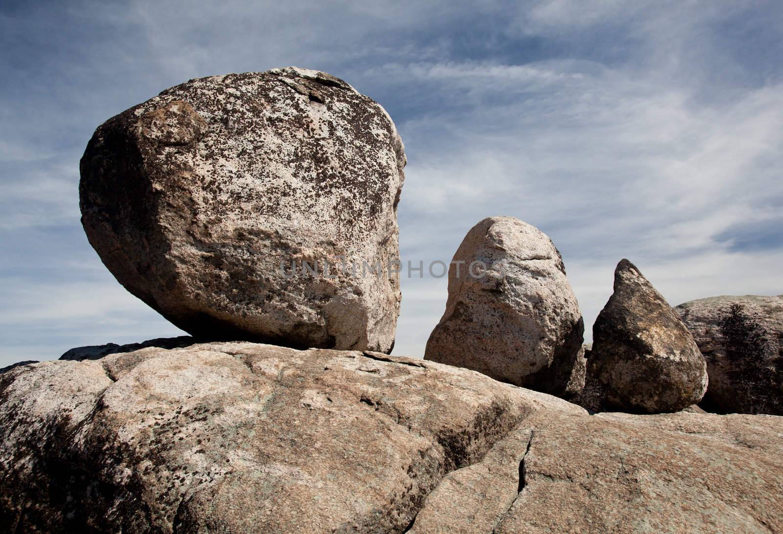 Three large boulders on a climb of Old Rag