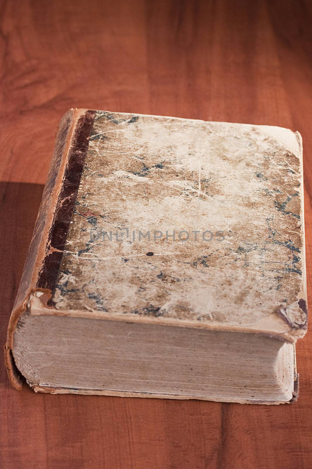 The old library book on a book-depository table.