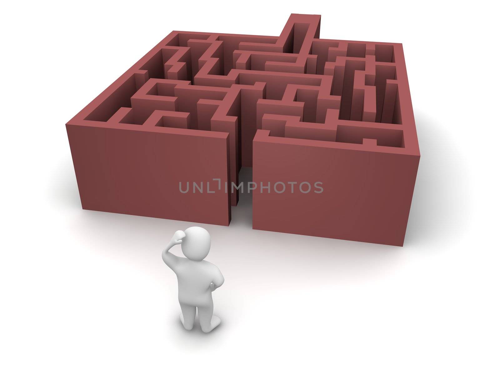 Man ahead of maze without exit. 3d rendered illustration.