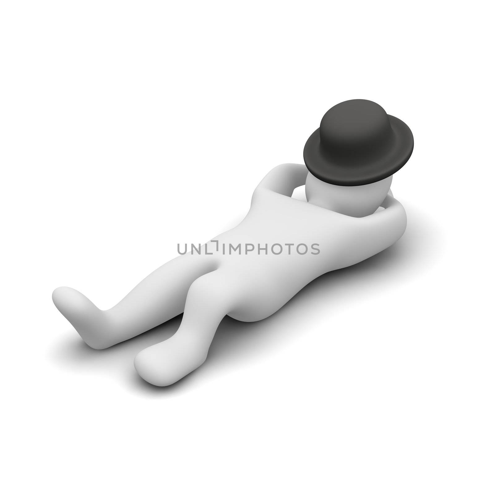 Man sleeping or relaxing under his hat. 3d rendered illustration.