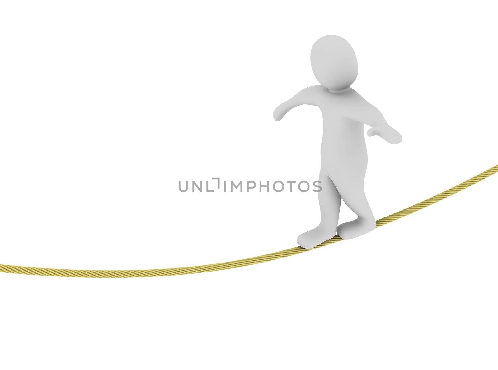 Man balancing on the rope. 3d rendered illustration.