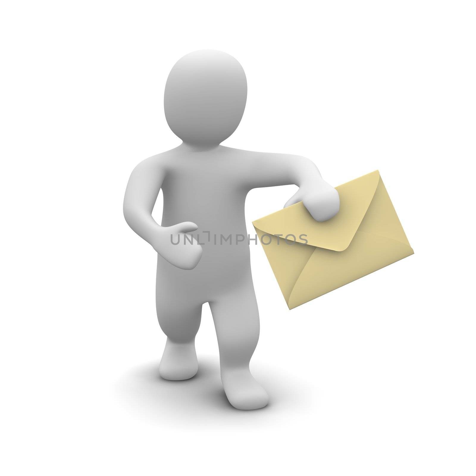 Man carrying envelope with letter. 3d rendered illustration.