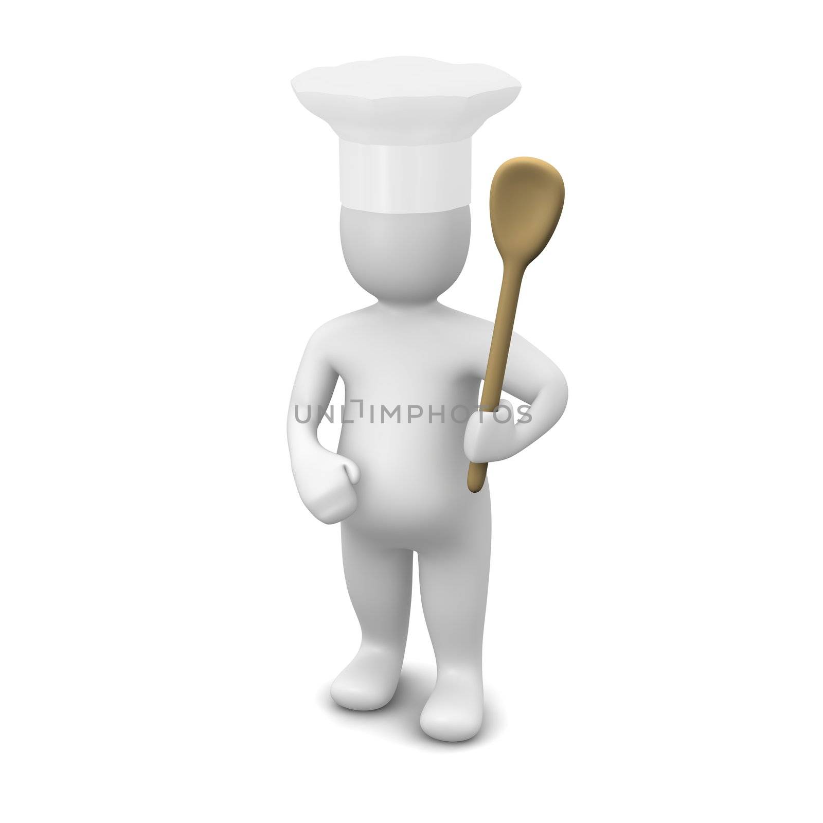 Cook with spoon. 3d rendered illustration isolated on white.