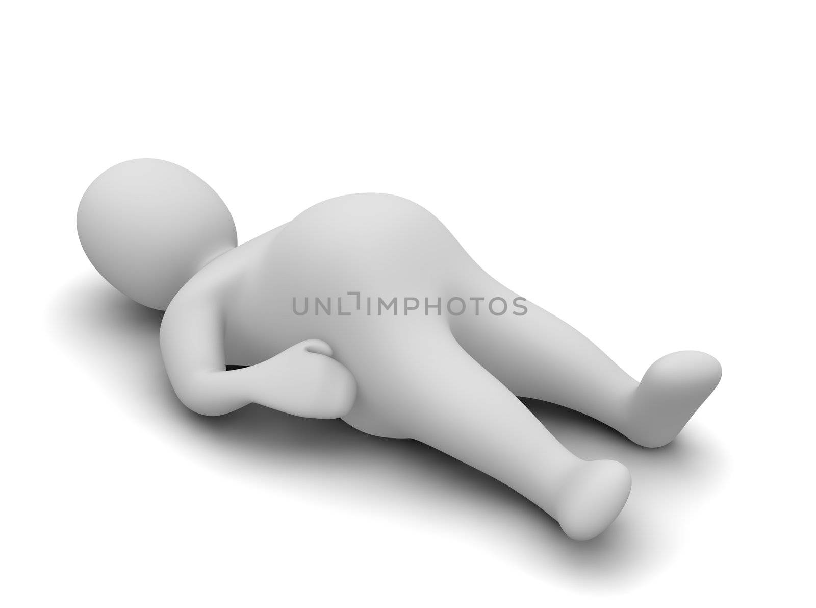 Laying fat man isolated on white.. 3d rendered illustration.