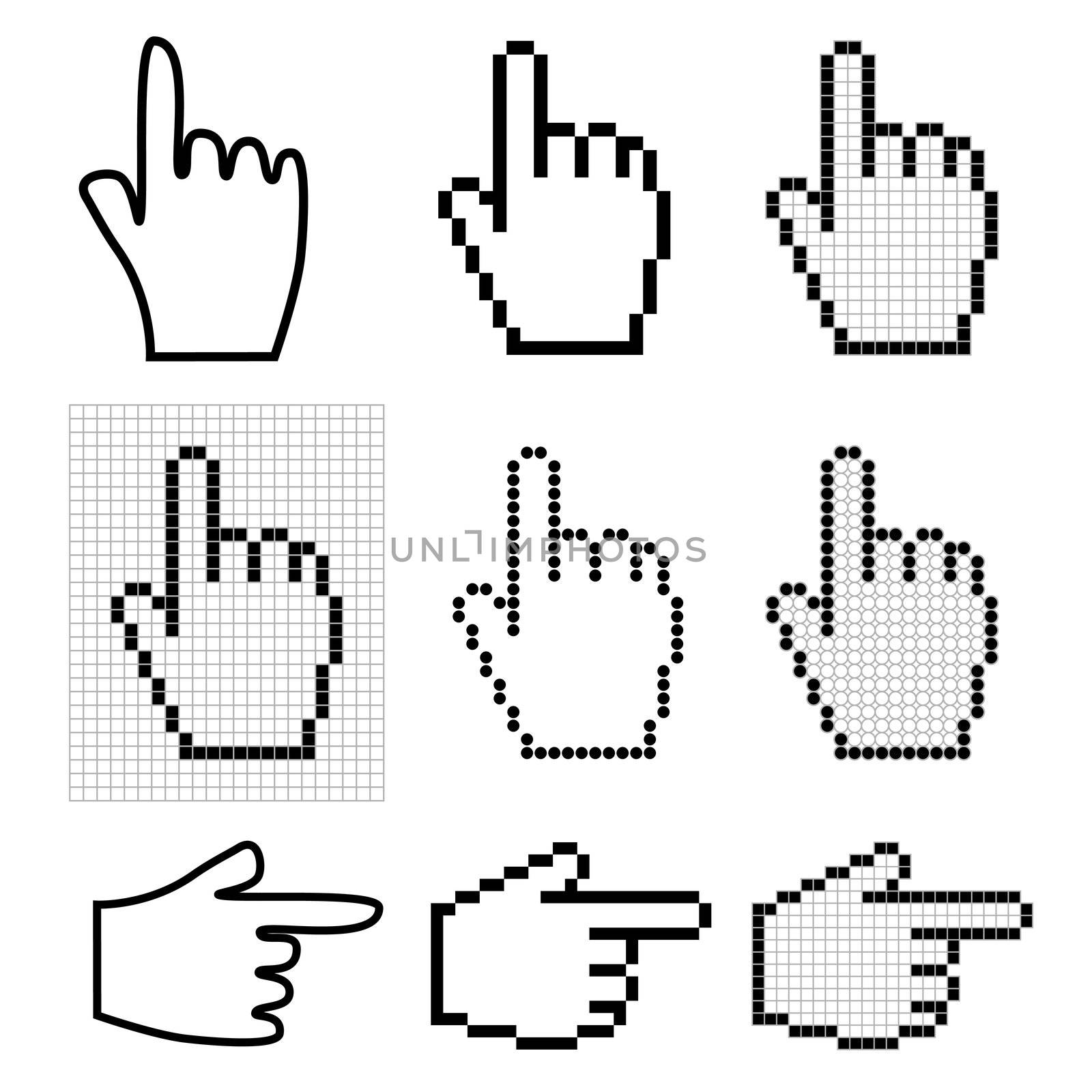 Set of 9 hand mouse cursors