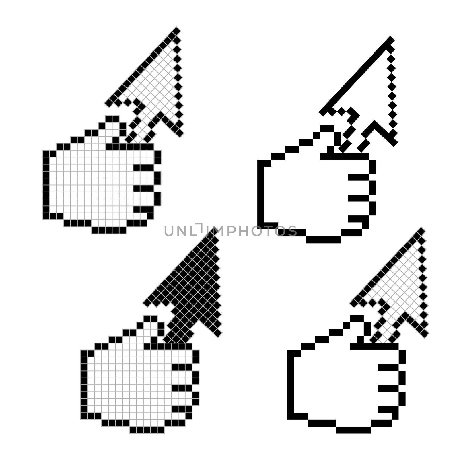 Computer cursor in hand pixels illustration