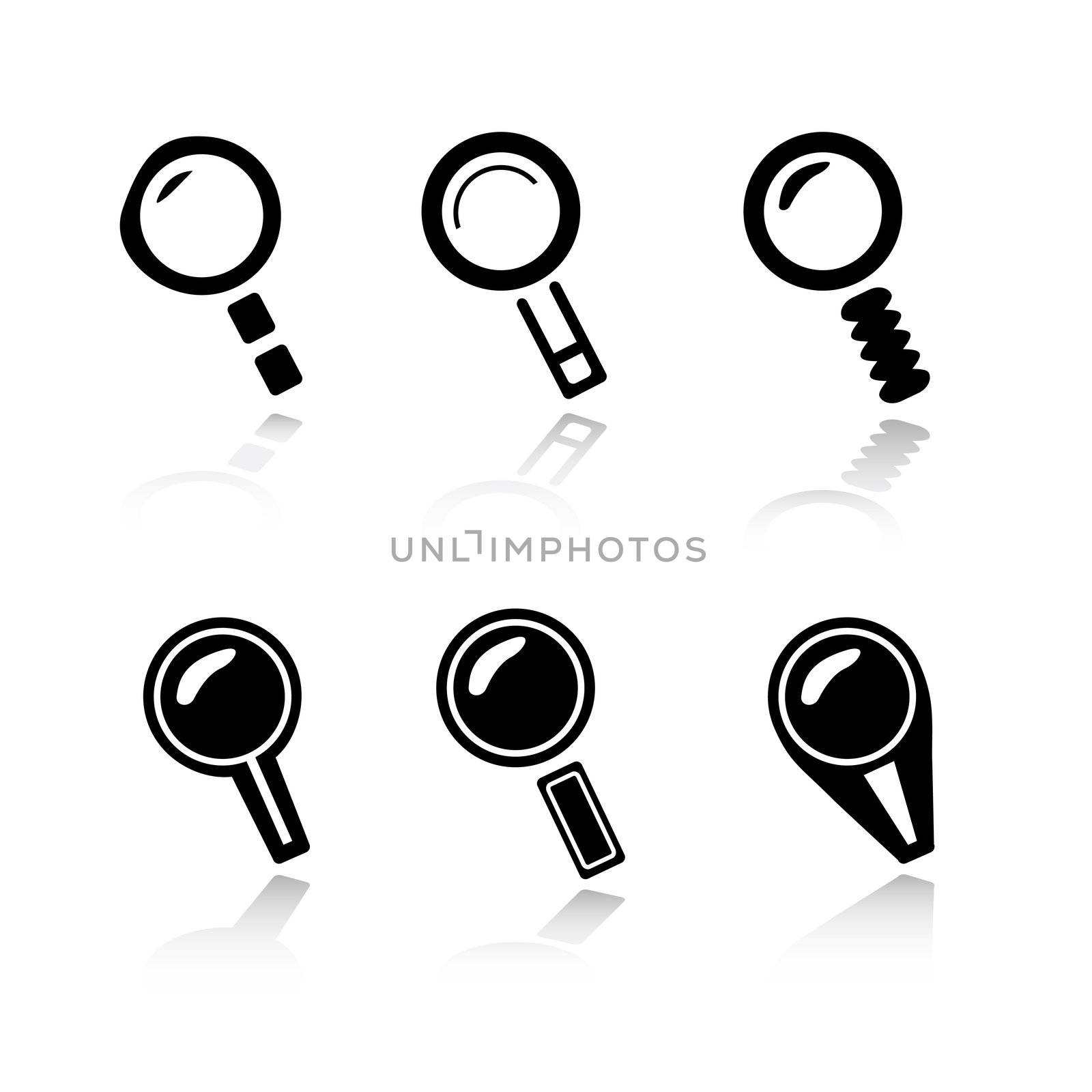 Set of 6 magnifier / search icon variations