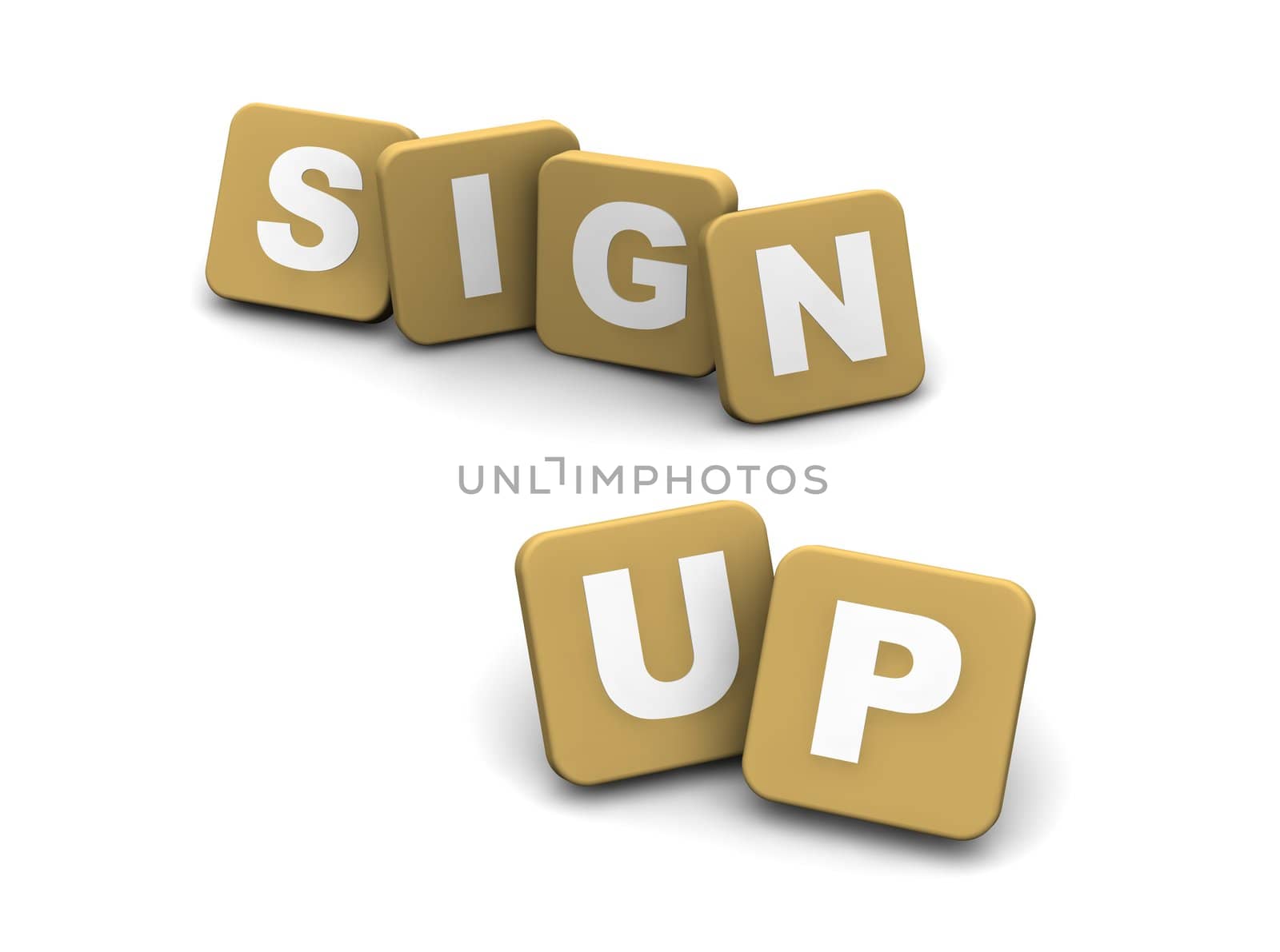 Sign up text. 3d rendered illustration isolated on white.