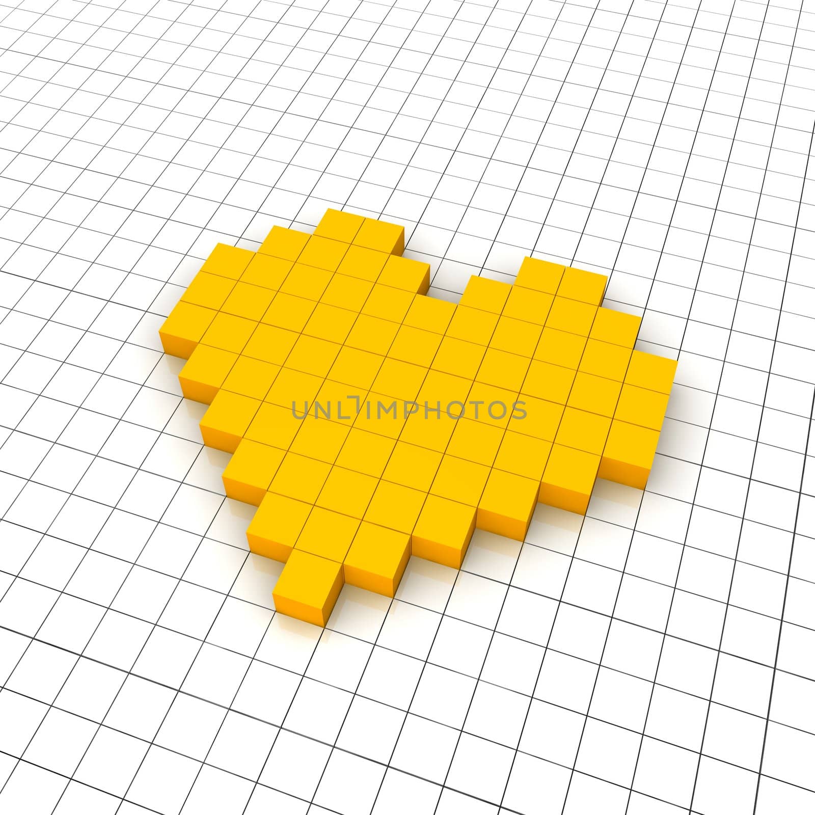 Heart 3d icon in grid. Rendered illustration.